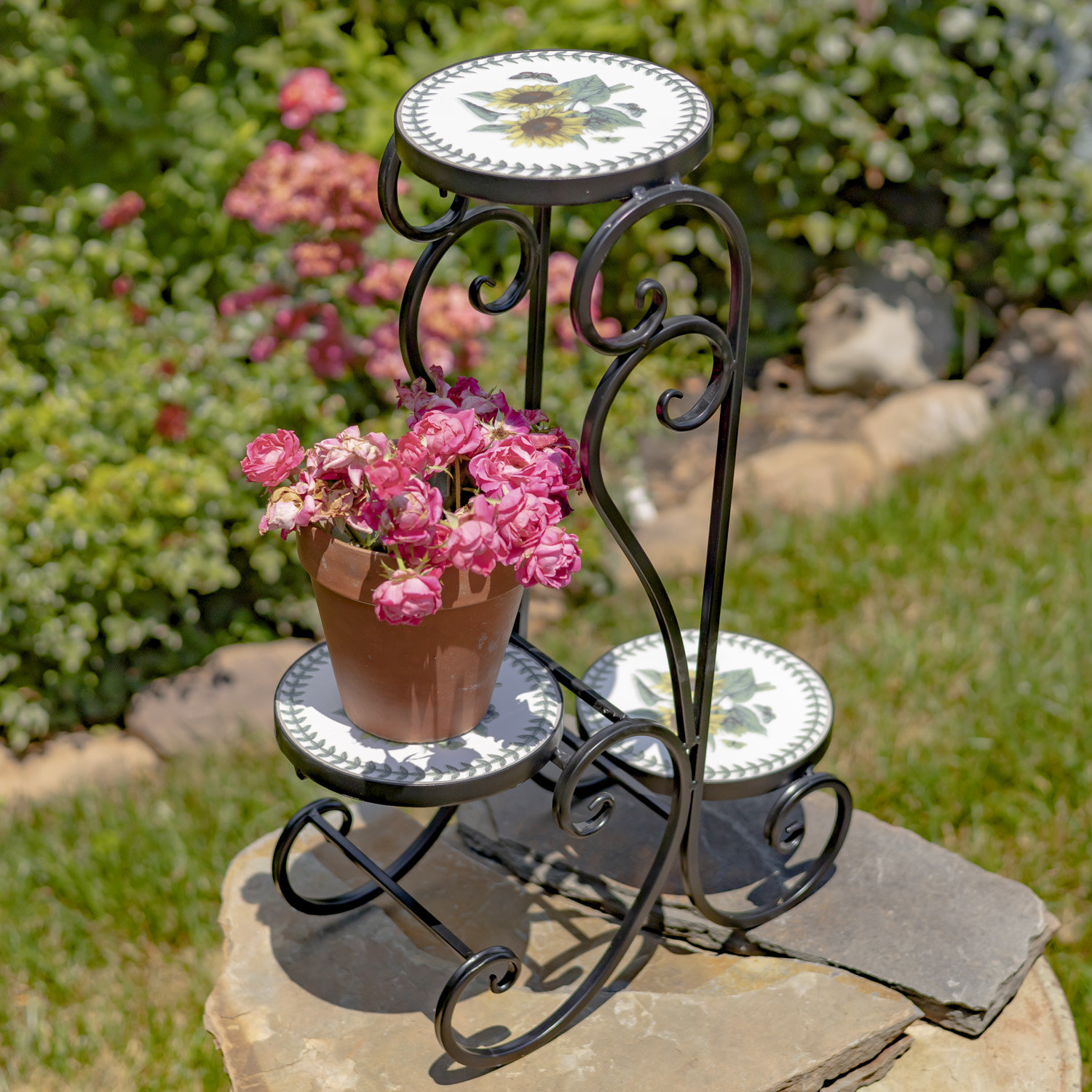 Rosalind Wheeler Analycia Mosaic Plant Stand with Hand Painted Sunflowers Wayfair